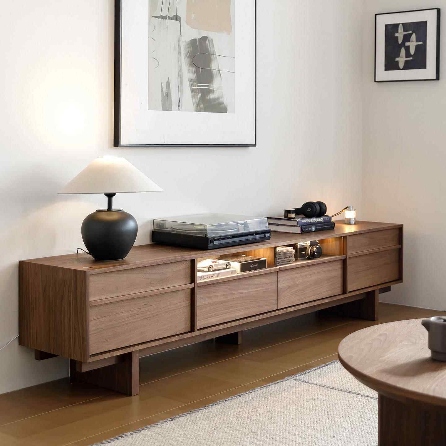 中古实木客厅电视柜胡桃色靠墙一体收纳柜家用小户型骨骼线 线落,住宅家具,电视柜,淘宝优惠券,粉丝福利购,淘宝优惠卷