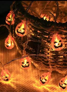 新款直销LED万圣节南瓜头白幽灵紫色蝙蝠魔法猫灯串节日装饰彩灯