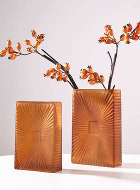 玻璃奢出口摆件所插会方渐变创意彩色缸花瓶花瓶客厅装饰品磨砂轻