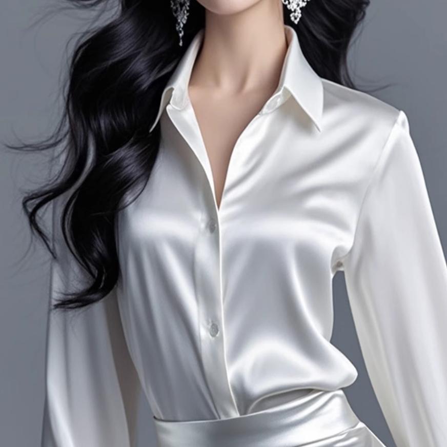 轻奢高端2025春秋季新款真丝醋酸缎面衬衫女长袖高级感气质白衬衣