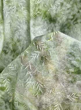 M-397A树叶提花印花面料-新中式-春夏面料-植物纤维-吸湿透气薄款