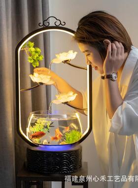 桌面陶瓷LJH鱼喷财泉流水摆件客缸厅办公室生电视柜店铺装玄关饰