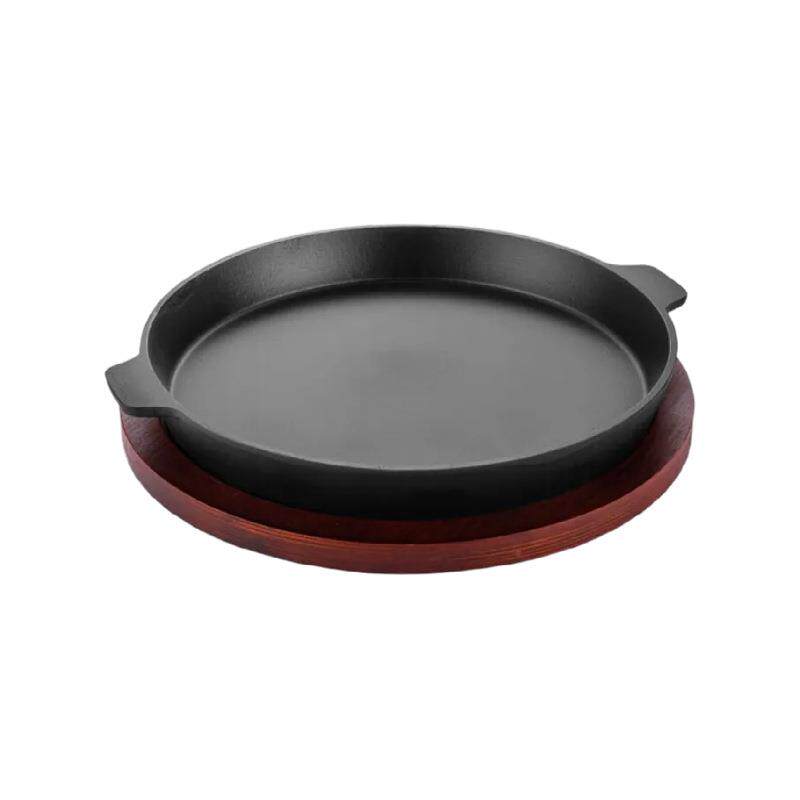 厂家直供加重43圆盘铁板烧双耳平底锅加厚生铁锅鱼头锅烤肉烤鱼盘