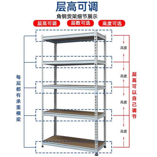 货架多层置物架仓库货架家用储藏室仓储架阳台角钢超市收纳铁架子