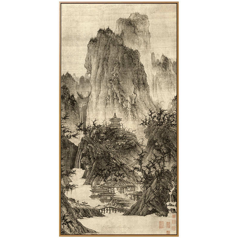 走廊过道玄关装饰画新中式壁画水墨山水画中式酒店玄关画批发晶瓷图片