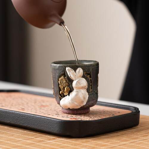 敦煌兔主人杯日式志野烧陶瓷杯子手工文创高档复古茶杯品茗杯单杯