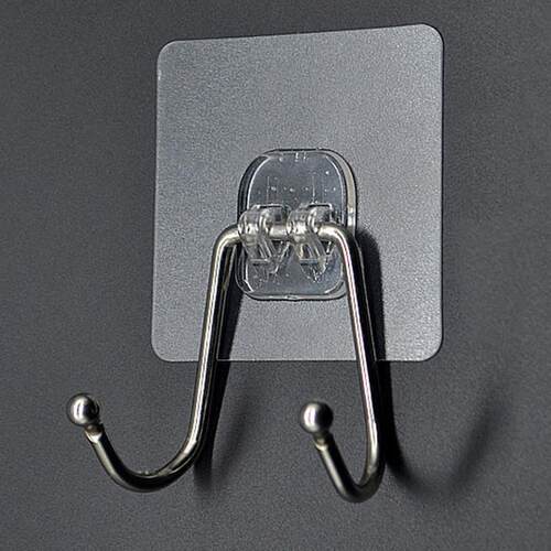No-drill coat and hat hook, adhesive stainless steel transpa