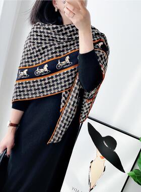 【凯旋门马披】法式时尚大牌款真羊车毛EUQ大方巾秋冬丝绒围巾肩