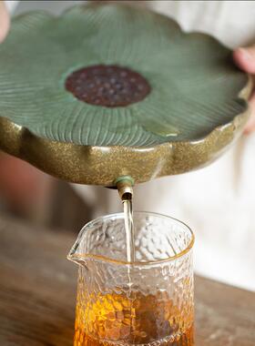 陶知怡粗陶春绿色圆形莲瓣壶承田园复古风可储水排水可接排水管