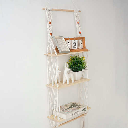 波西米亚编织挂毯三层置物架客厅民宿酒店墙上装饰绿植盆栽搁板