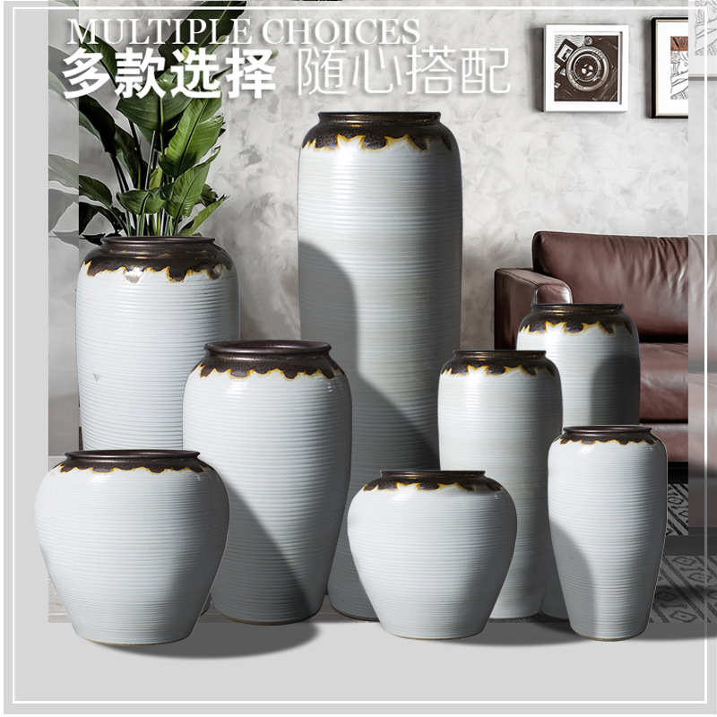 简欧白色景德镇手工陶瓷落地花瓶样板房酒店会所干支陶罐花器摆设