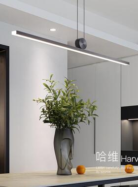 餐桌吊灯设计师现代简约北欧黑色灯具饭厅吧台岛台一字长条餐厅灯