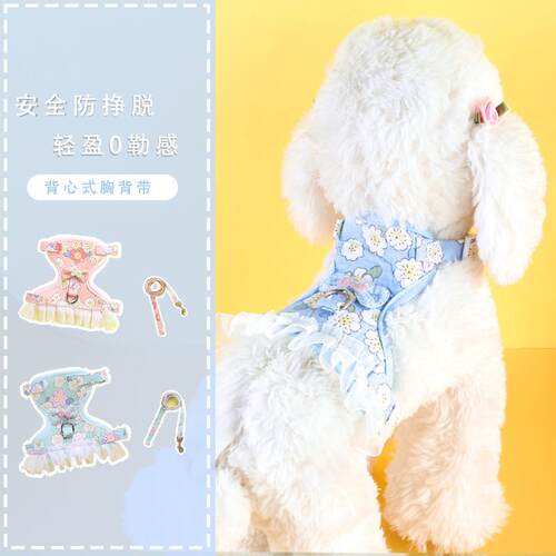 猫咪牵引猫咪胸背带宠物猫狗不勒手背式蝴蝶结碎花花边狗狗牵引绳