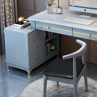 机箱一体台式电脑桌轻奢可伸缩实木书桌简约现代家用转角办公桌