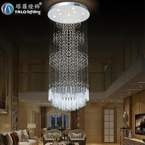 水晶吊线灯现代简约LED水晶吊灯复式楼梯吊灯别墅客厅长吊灯