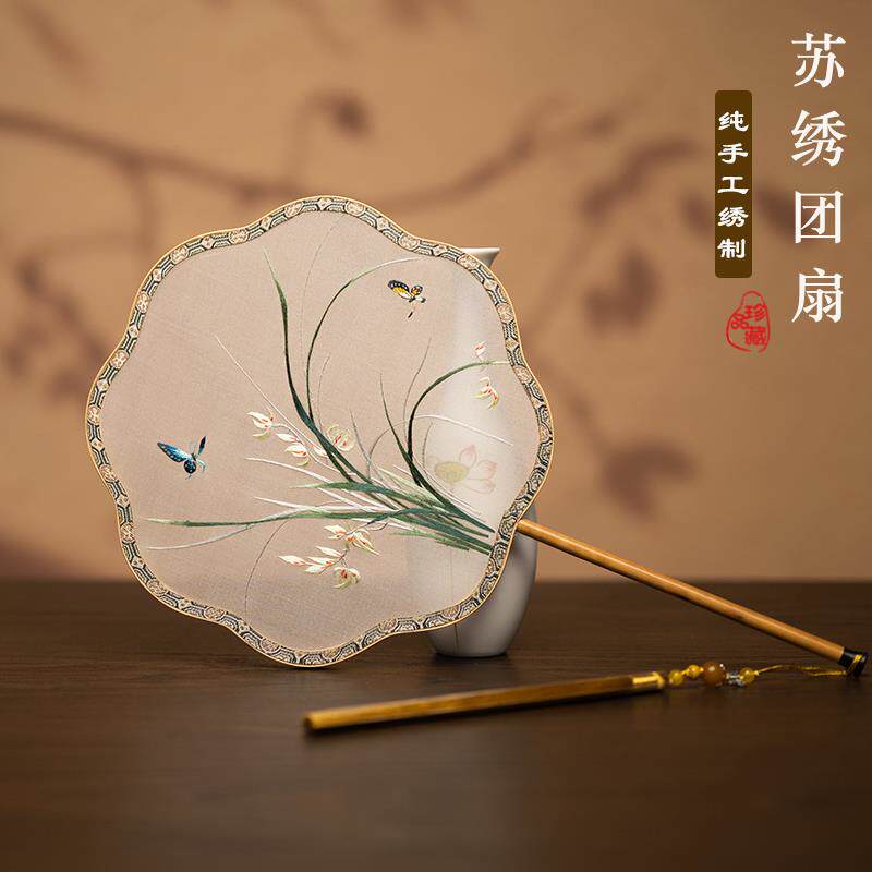 苏绣团扇古风汉服手工双面绣扇子中国风刺绣工艺扇特色商务伴手礼