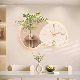 水培绿植奶油风餐厅装饰画2025新款钟表挂钟客厅挂画高级感壁画