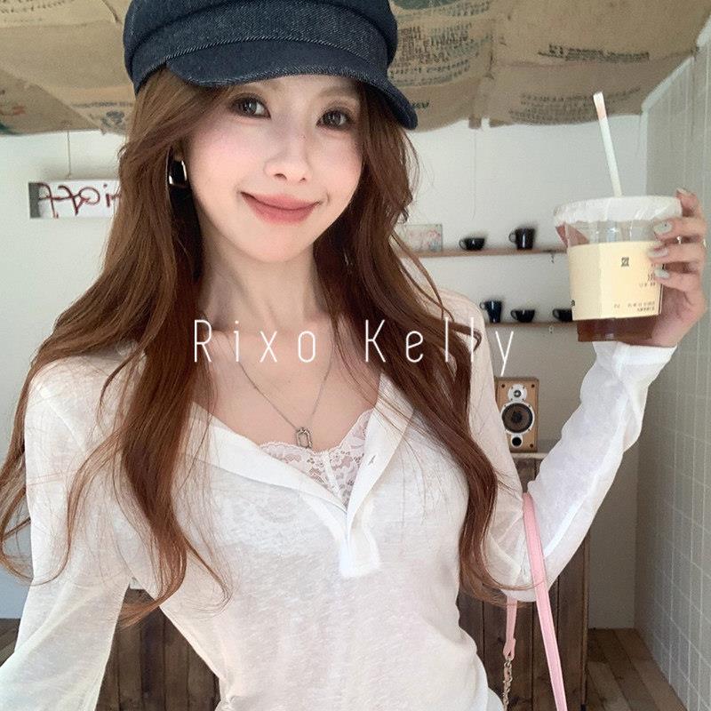 Rixo Kelly蕾丝假两件防晒罩衫女气质高级感休闲显瘦长袖T恤上衣