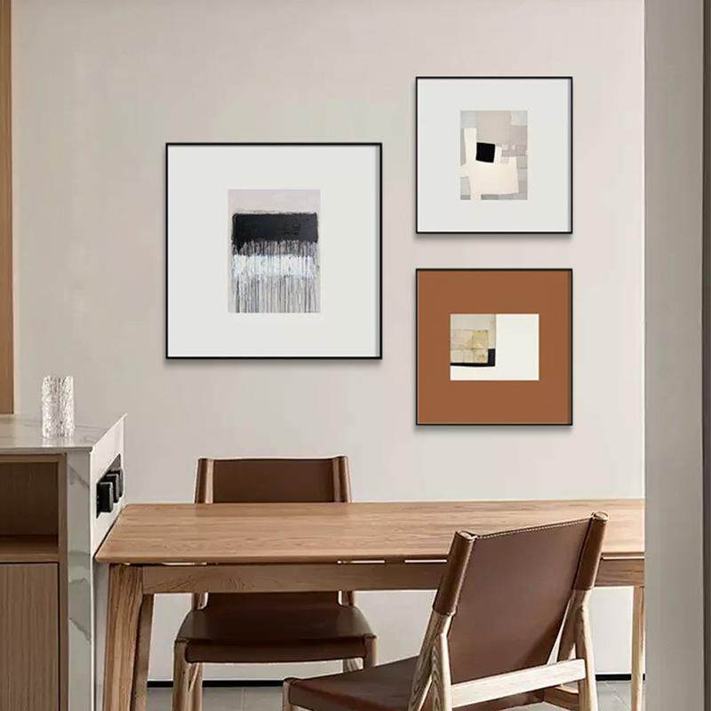 轻奢风格现代简约高档壁画抽象墙面正方形组合餐厅装饰画饭厅挂画