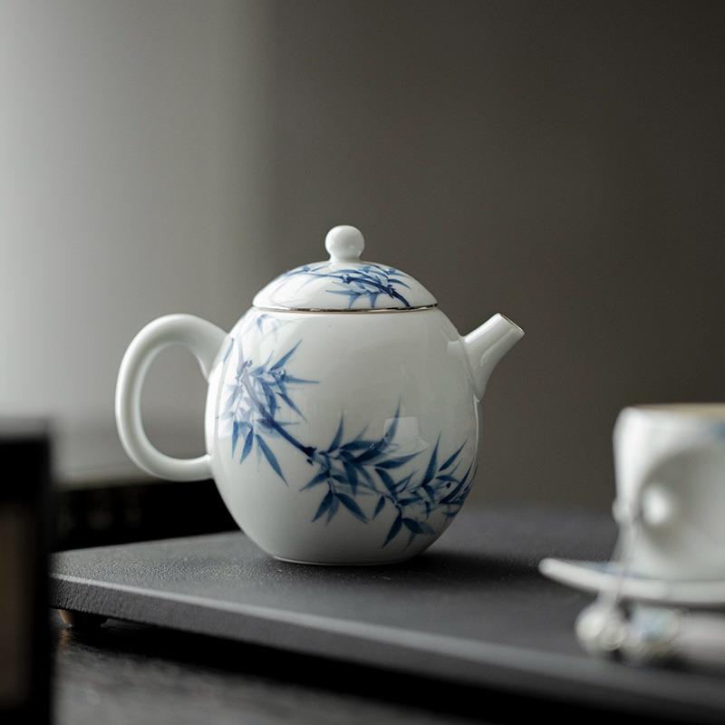 手绘青花竹子茶壶家用陶瓷复古手工泡茶壶不烫手功夫茶具