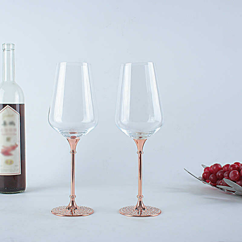 高脚杯玻璃金属多钻底座葡萄酒杯水晶红酒杯金色银色玫瑰金三色杯