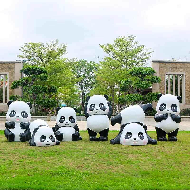 户外卡通熊猫雕塑玻璃钢园林景观摆件小区公园商场幼儿园装饰小品