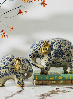 柏梵欧式轻奢陶瓷大象摆件客厅玄关电视柜招财开业礼品高档摆设