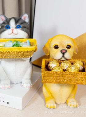 仿真动咪物狗宠物S00001/2收纳盒仿编收藤纳篮猫摆件桌面零食杂物