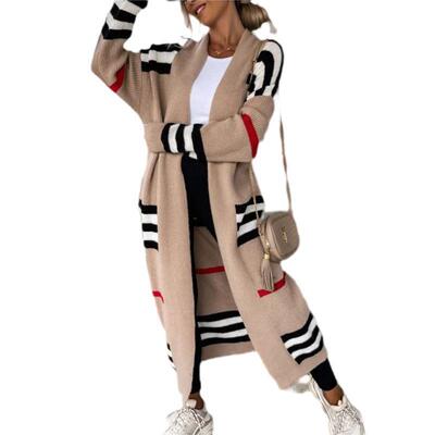Long striped knitted sweater cardigan large edition long