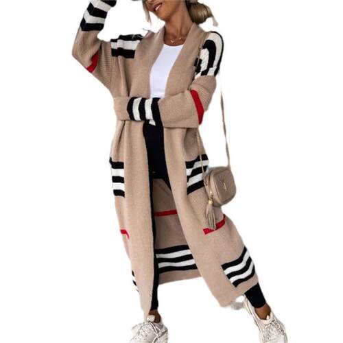 Long striped knitted sweater cardigan large edition long