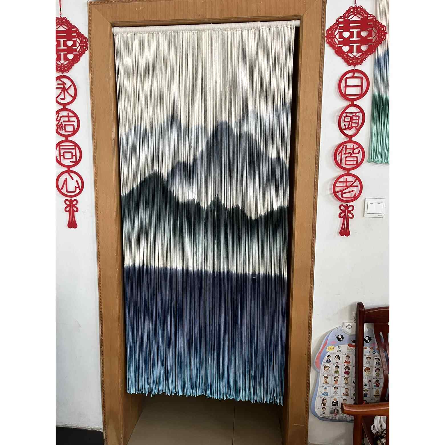 新中式纯手绘入户门帘隔断窗帘线帘墙饰装饰画