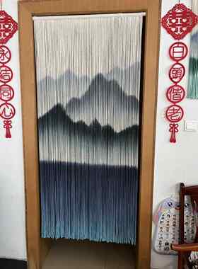 新中式纯手绘入户门帘隔断窗帘线帘墙饰装饰画