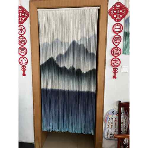 新中式纯手绘入户门帘隔断窗帘线帘墙饰装饰画