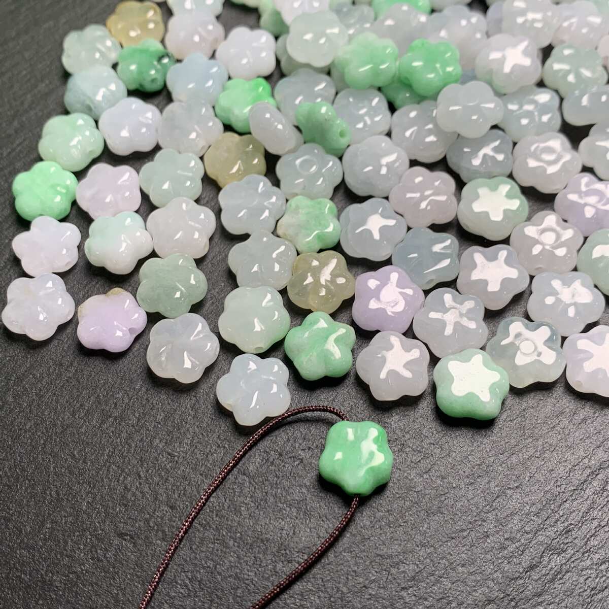 天然翡翠A货饰品配件玉石小梅花珠包挂编织材料配饰批发