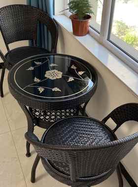 旋转三藤椅件椅套阳33335台休闲桌室内卧室小户型靠背档椅子转椅