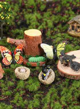 苔藓微景观摆件可爱小燕子创意摆大号树墩盆景园艺植物装饰配件