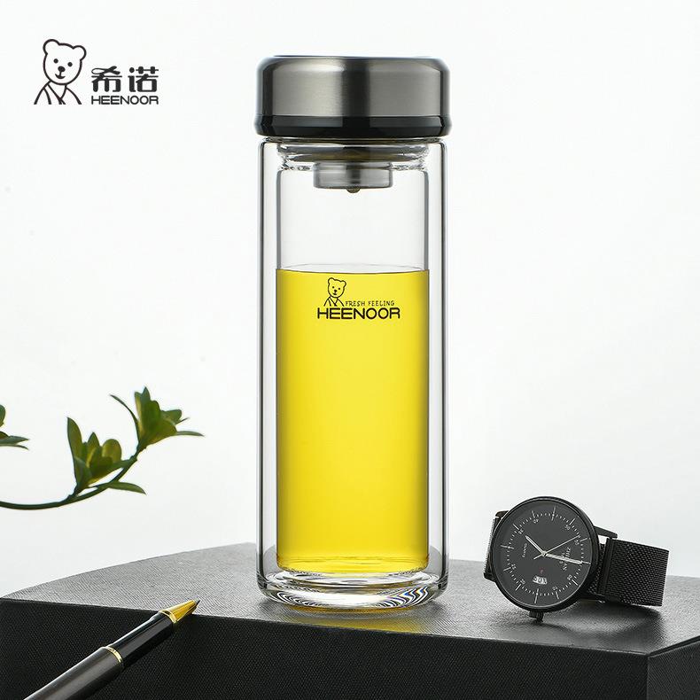 希诺双层玻璃杯男士办公客厅家用过滤加厚泡茶杯子9307/9308/9309