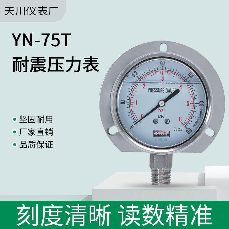 YN-75T耐震径向带边 真空压力表耐震压力表 压力计-0.1+2.4天川