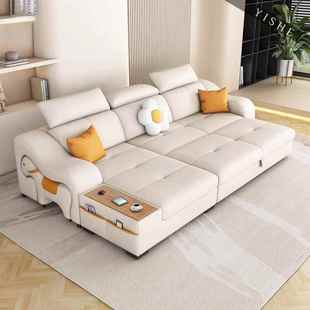 猫抓皮沙发床用可折叠多功意能创小户型客两厅妃贵沙发QIY可储