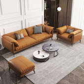 三人位风羽绒简约现代客厅沙发组合头层牛皮沙发北欧极简轻奢