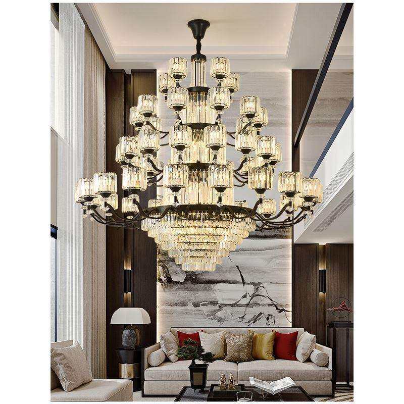 别墅复式楼客厅水晶大吊灯挑空现代简约轻奢楼中楼大厅水晶吊灯具