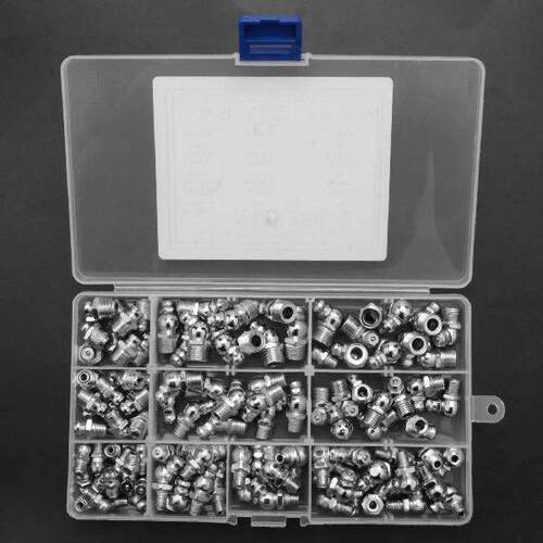 A64E 115Pcs Steel Zerk Grease Nipple Fittings Assortment