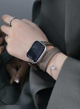 用于Apple Watch表带Ultra 49mm 40mm 41mm双Tour皮革