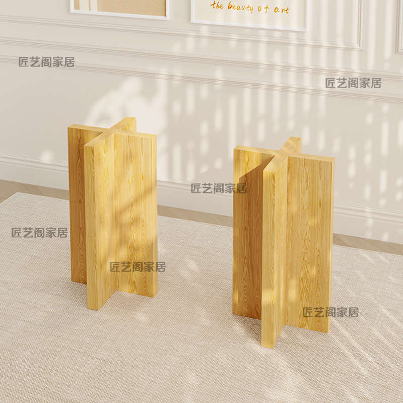 十字型原木桌腿支架黑色中古桌子腿椭圆餐桌桌脚支撑大理石底座