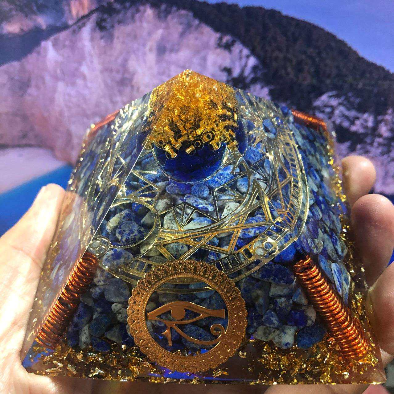 跨境热销水晶碎石能量塔金字塔滴胶金字塔青金石款