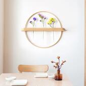 圆形壁挂花器 饰实木禅意插花器日式 新中式 墙面挂件玄关客厅墙面装