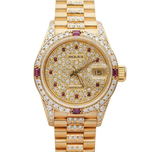 正品女金劳[9.8新]劳力士日志满天星后钻自动机械女表69178