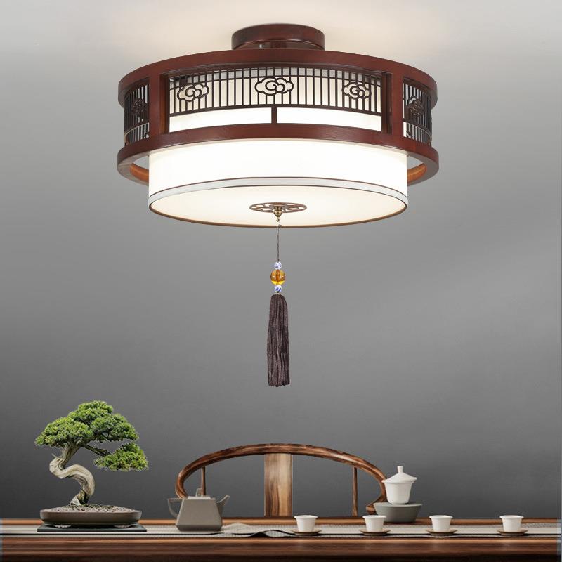 新中式客厅吸顶灯胡桃木色茶室书房餐厅灯过道阳台实木LED吸顶灯