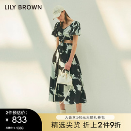 lilybrown春夏款，高腰几何纹，系带蝴蝶结半身裙lwfs232087