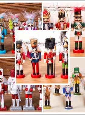 木12CM圣诞挂件彩绘胡桃士兵夹子木偶酒吧餐厅圣诞摆件电视柜装饰